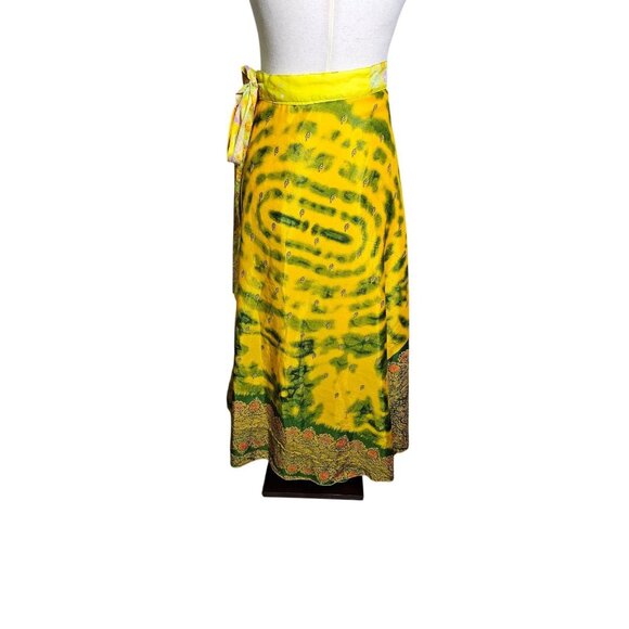 Womens Reversible Wrap A-line Maxi Skirt Med to XL. Yellow and Green - Picture 3 of 10